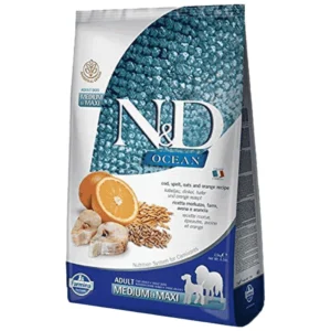 N&D Ocean Medium/Maxi Adult - hrana za odrasle pse srednjih i velikih rasa sa bakalarom i pomorandžom, 12 kg