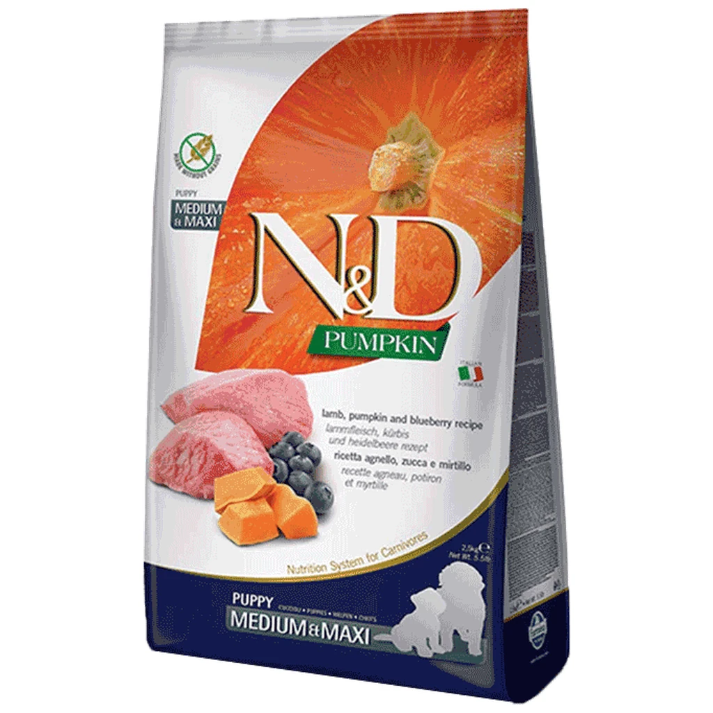 N&D Pumpkin Medium/Maxi Puppy - hrana za štence srednjih i velikih rasa, jagnjetina i borovnica