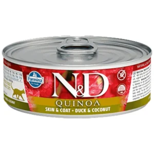 N&D Quinoa Skin & Coat - vlažna hrana za mačke za zdravu kožu i dlaku sa kinoom i pačetinom, 70 g
